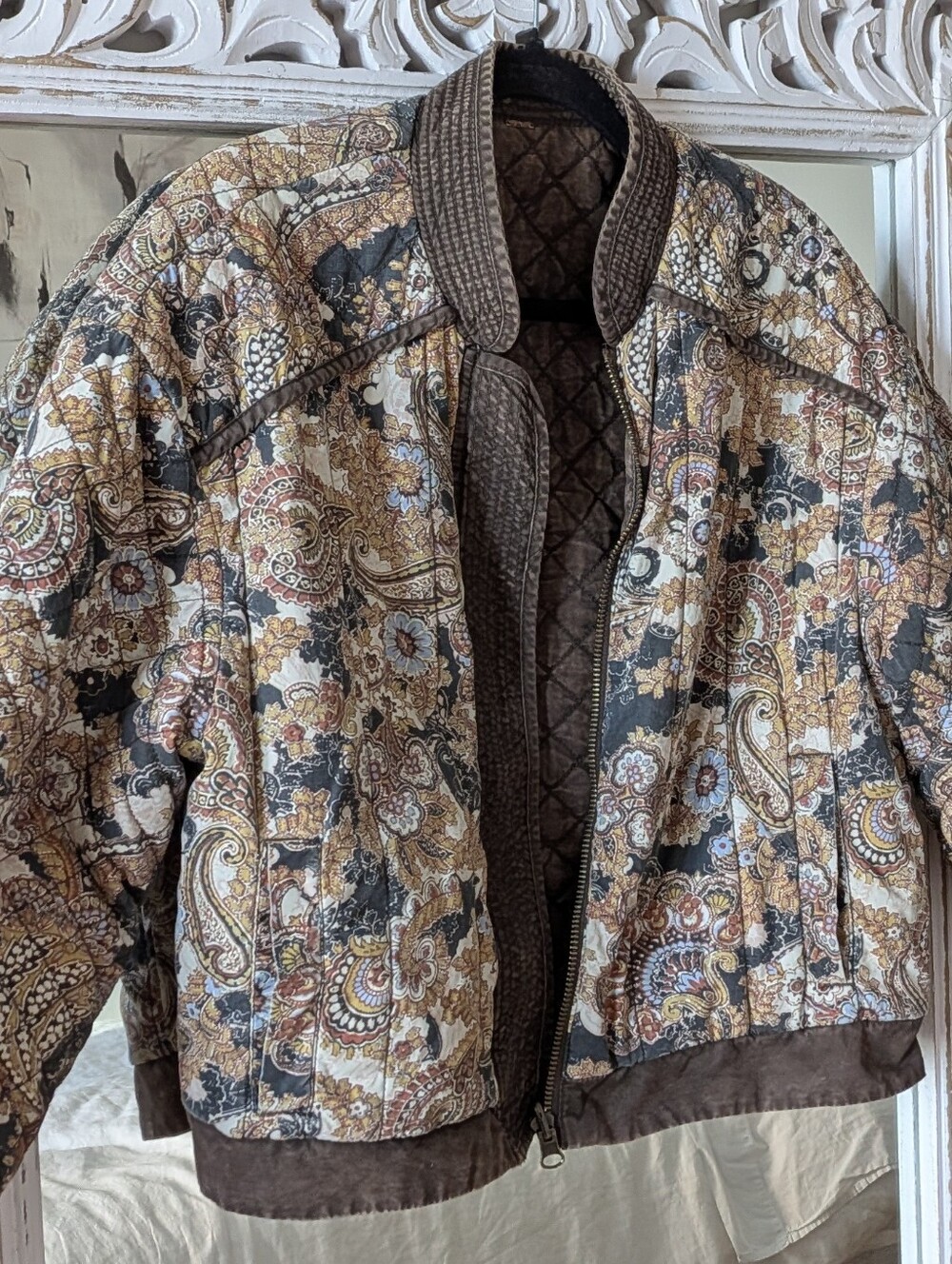 Free People Reverisvale Quilted Paisley Bomber Jacket - S